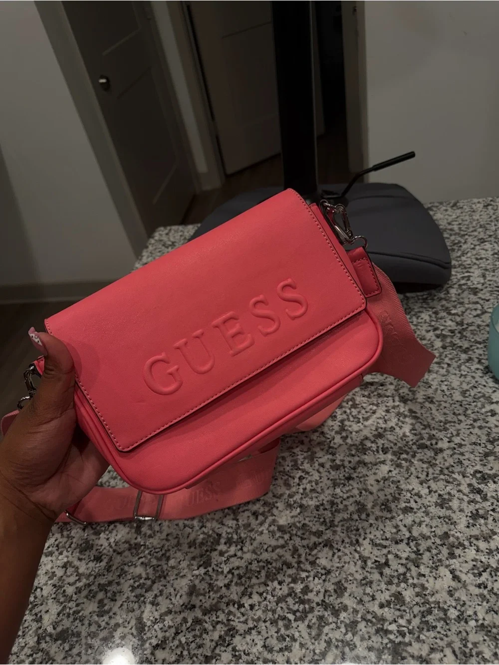 GUESS Coral Pink Embossed Logo Crossbody